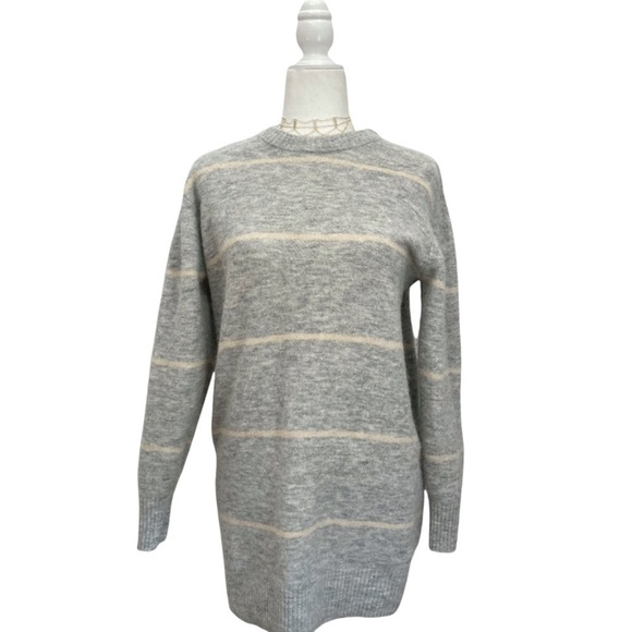 Aritzia Wilfred Free Cipriana Alpaca Wool Blend Grey Striped Oversized Sweater - Picture 1 of 8